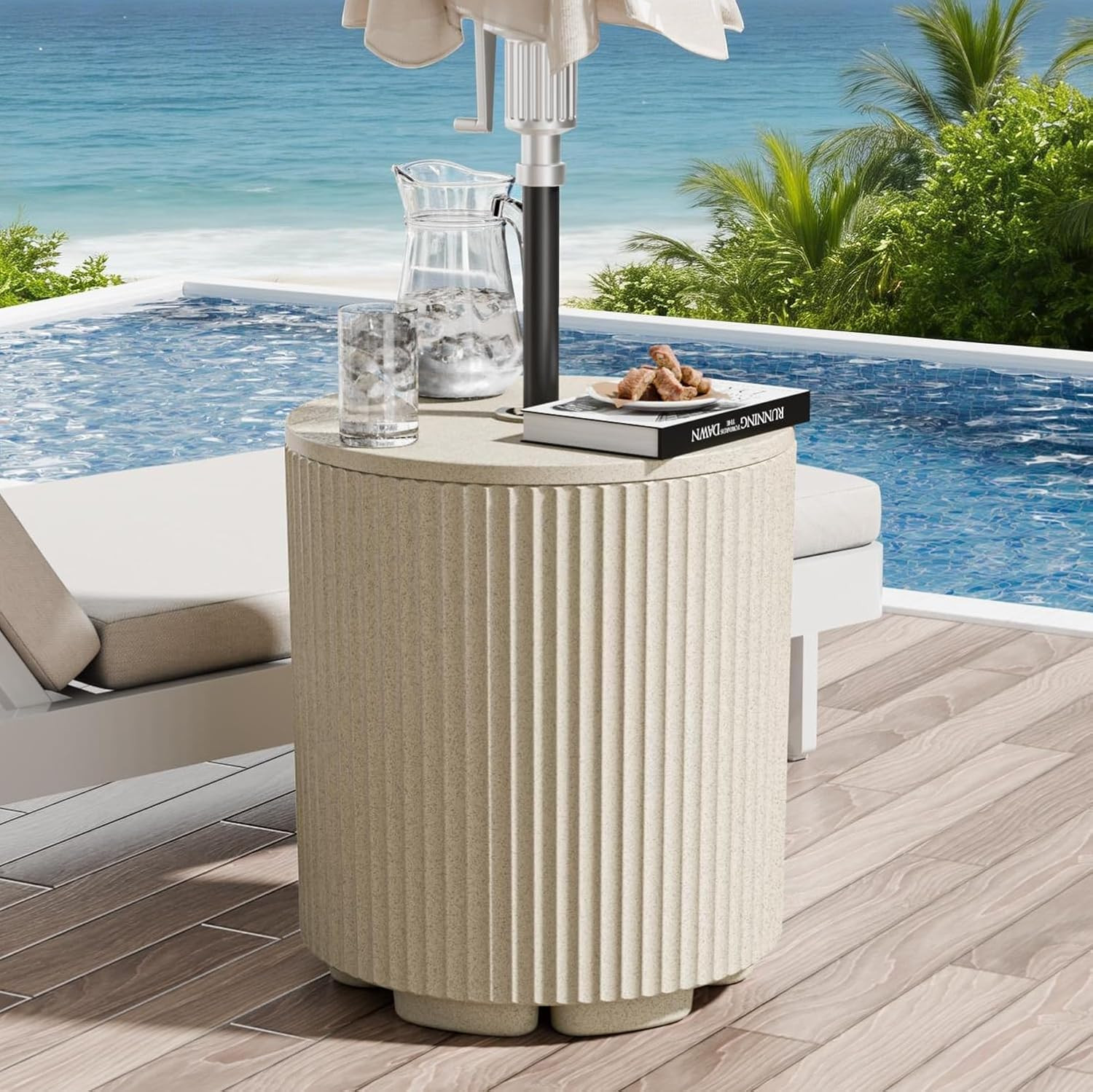Outdoor Umbrella Stand with Hole, Umbrella Side Table, Beige | Amazon (US)
