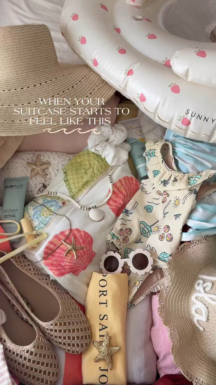 off to a new little beach town 🫧👙🌸🌴🍋‍🟩🫶🏼 say TRIP for 🔗’s & these aerie tees are on sale for $20!! #suitcase #beachstyle #beachpacking #beachsuitcase #aerie