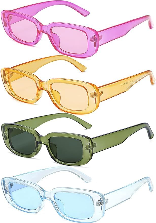 Tskestvy 4 Pieces Retro Vintage Sunglasses Small Square Rectangle 90s Glasses Trendy Y2K for Wome... | Amazon (US)