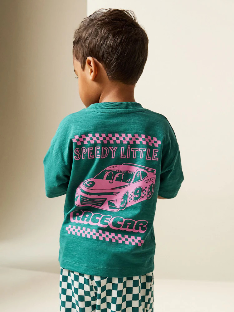 Green/Pink Race Car Short Sleeve Back Print T-Shirt (3mths-7yrs) | Next US