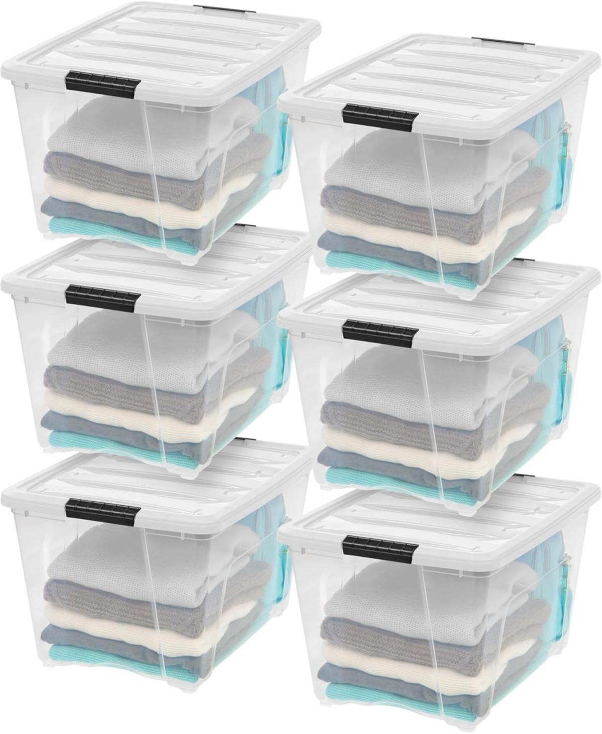 Iris Usa 54 Qt Stackable Plastic Storage Bins with Lids, 6 Pack, Latches, Durable Nestable Containers, Secure Pull Handle - Clear/White | Macy's