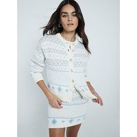 River Island Fair Isle Cardigan - Cream, Cream, Size L, Women | Very (UK)