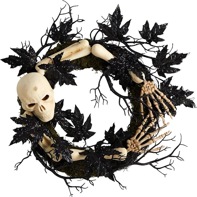 Nearly Natural 24in. Halloween Skull and Bones Wreath | Amazon (US)