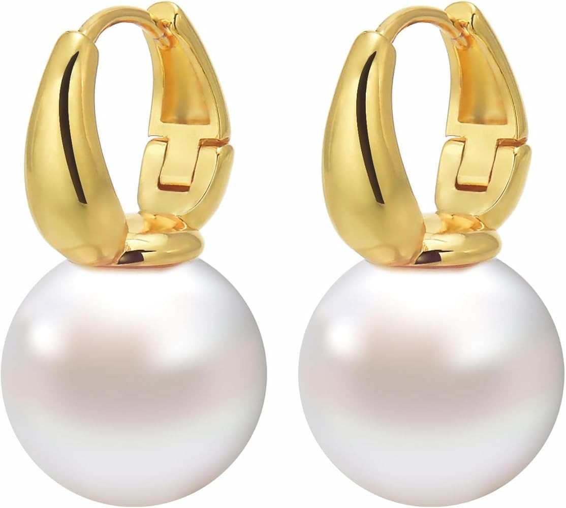 HUGE TOMATO Pearl Drop Earrings, 14mm Elegant Big Pearl Earrings for Women, 14K Gold Plated Hoop ... | Amazon (US)