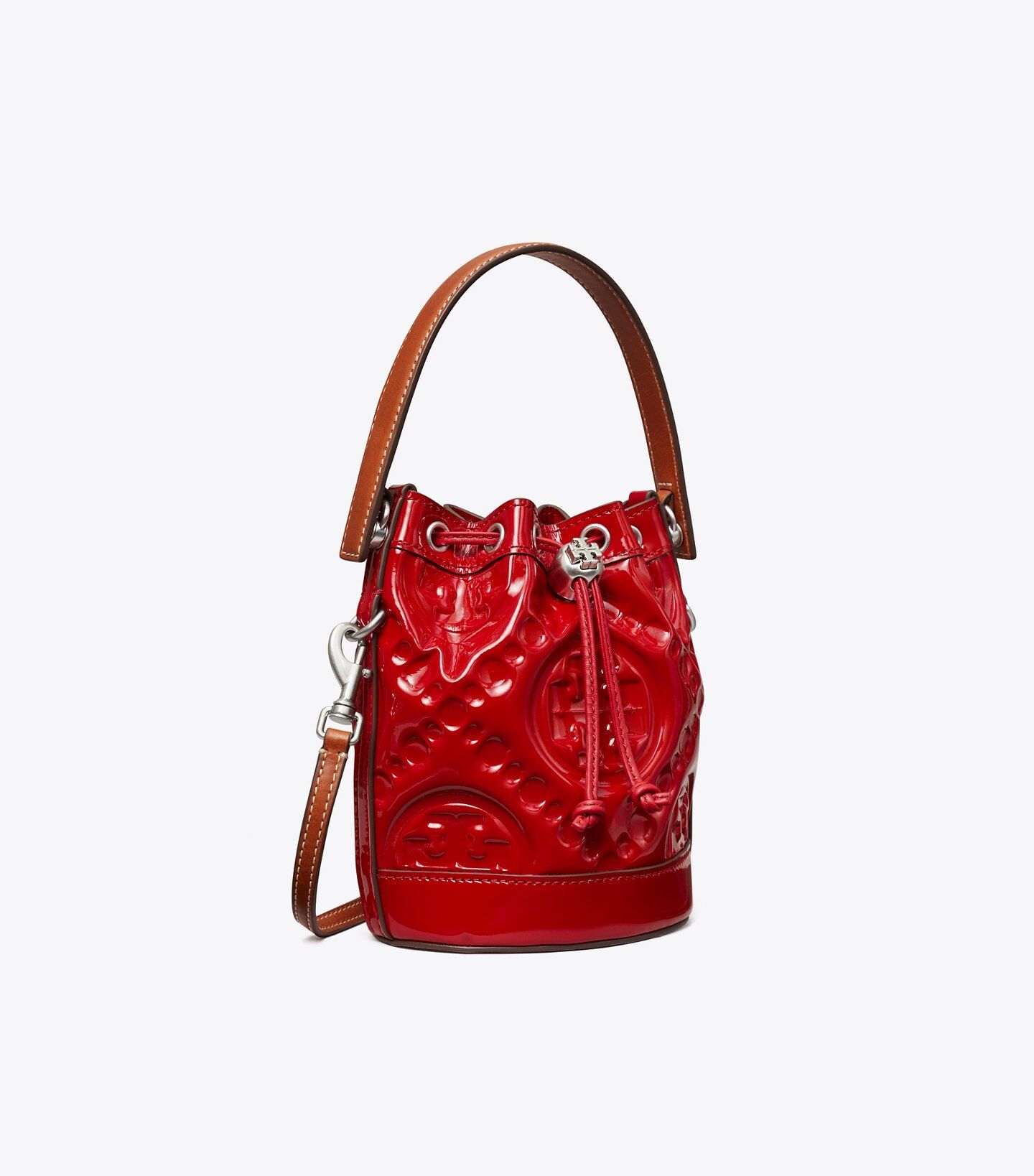 Mini T Monogram Embroidered Patent Bucket Bag: Women's Designer Crossbody Bags | Tory Burch | Tory Burch (US)