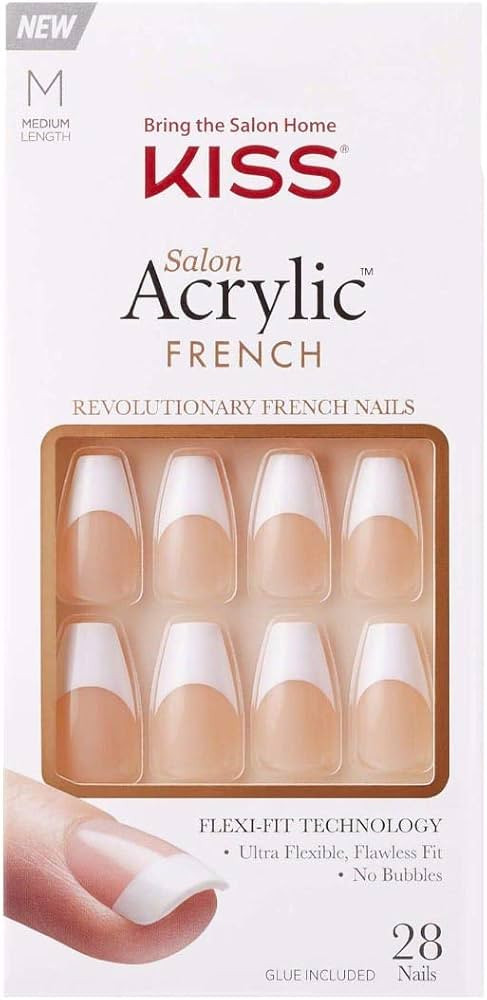 KISS Salon Acrylic French Nail Manicure Set, Medium Length, Square, “Je T'aime”, Nail Kit Inc... | Amazon (US)