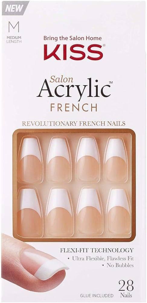 KISS Salon Acrylic French Nail Manicure Set, Medium Length, Square, “Je T'aime”, Nail Kit Inc... | Amazon (CA)