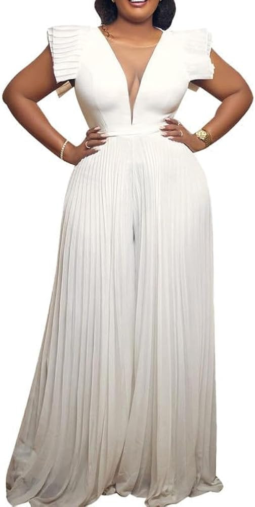 Formal Jumpsuits for Women Lace Slim Long Jumpsuit Pants High Waist Wide Leg Romper With Belt | Amazon (US)