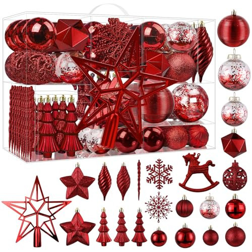SHareconn 100pcs Christmas Tree Decorations Ornaments Set, Shatterproof Plastic Baubles Decorative Balls for Xmas Tree Decor Holiday Wedding Party, Burgundy | Amazon (US)