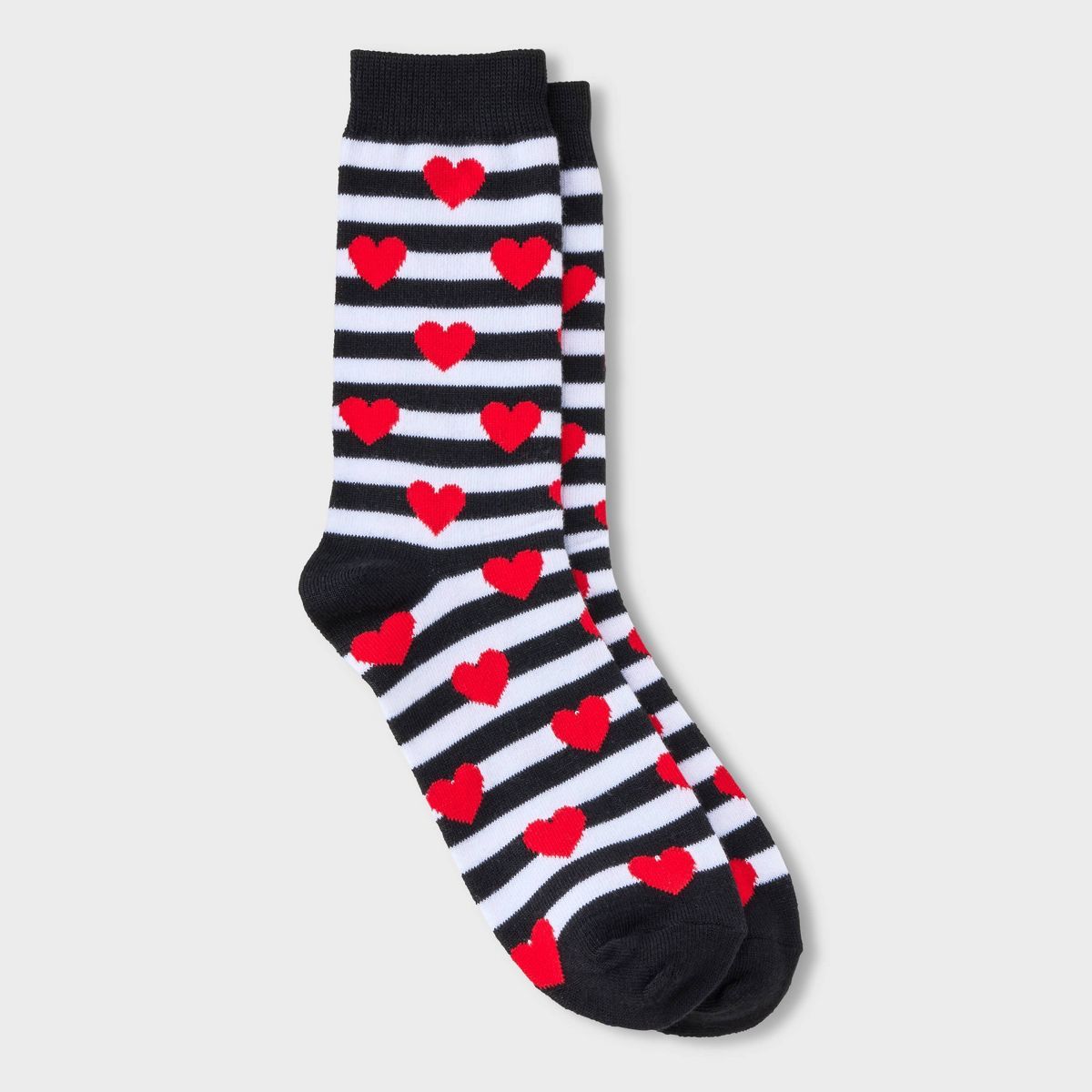 Women's Stripes & Hearts Valentine's Day Crew Socks - Black/White 4-10 | Target