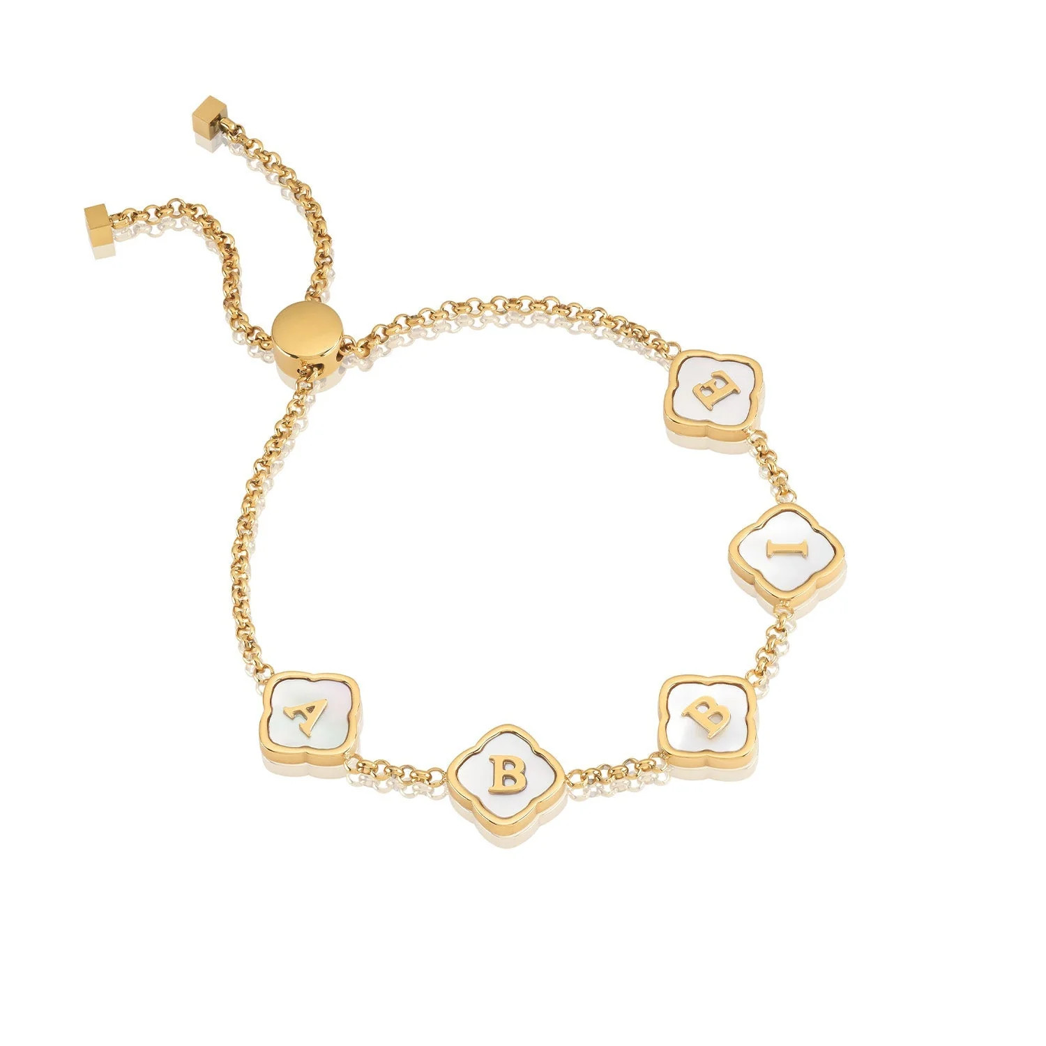 Rosette Clover Custom Name Bracelet (Gold) | Abbott Lyon