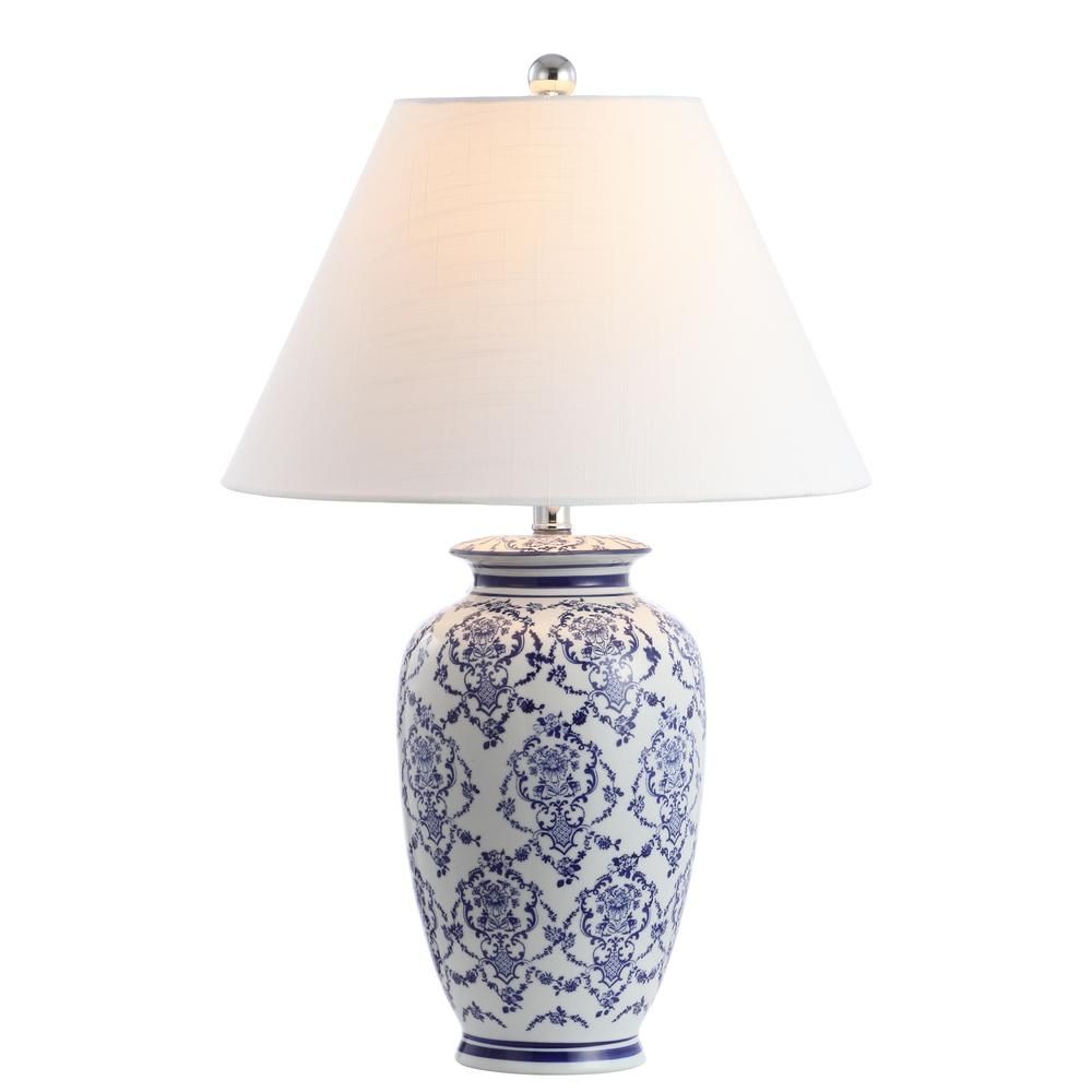 JONATHAN Y Juliana 26.25 in. Chinoiserie Ceramic LED Table Lamp, Blue/White | The Home Depot