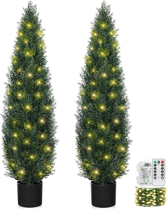 4FT Topiary Trees Artificial Outdoors 2 Pack, Two 4 Foot UV Resistant Faux Cedar Topiary Ball for... | Amazon (US)