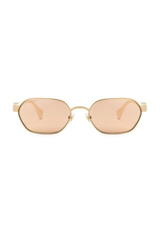 Gucci Mini Running Oval Sunglasses Sunglasses in Gold & Ivory from Revolve.com | Revolve Clothing (Global)