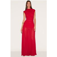 Red Chiffon Ruched Dropped Waist Sleeveless Maxi Dress | PrettyLittleThing US