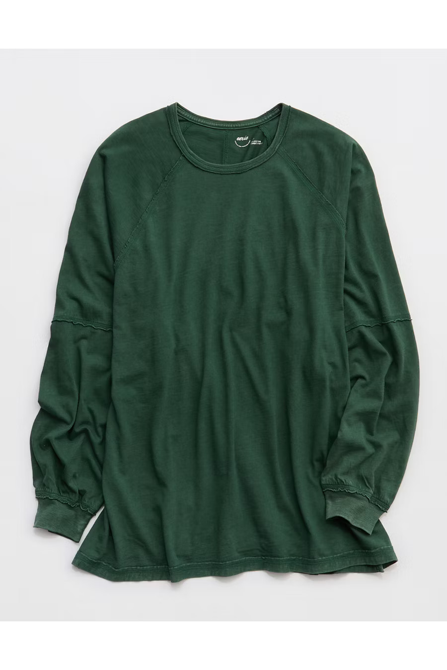 Aerie Cozy Long Sleeve Oversized Boyfriend T-Shirt Women's Rugged Green XXS | American Eagle Outfitters (US & CA)