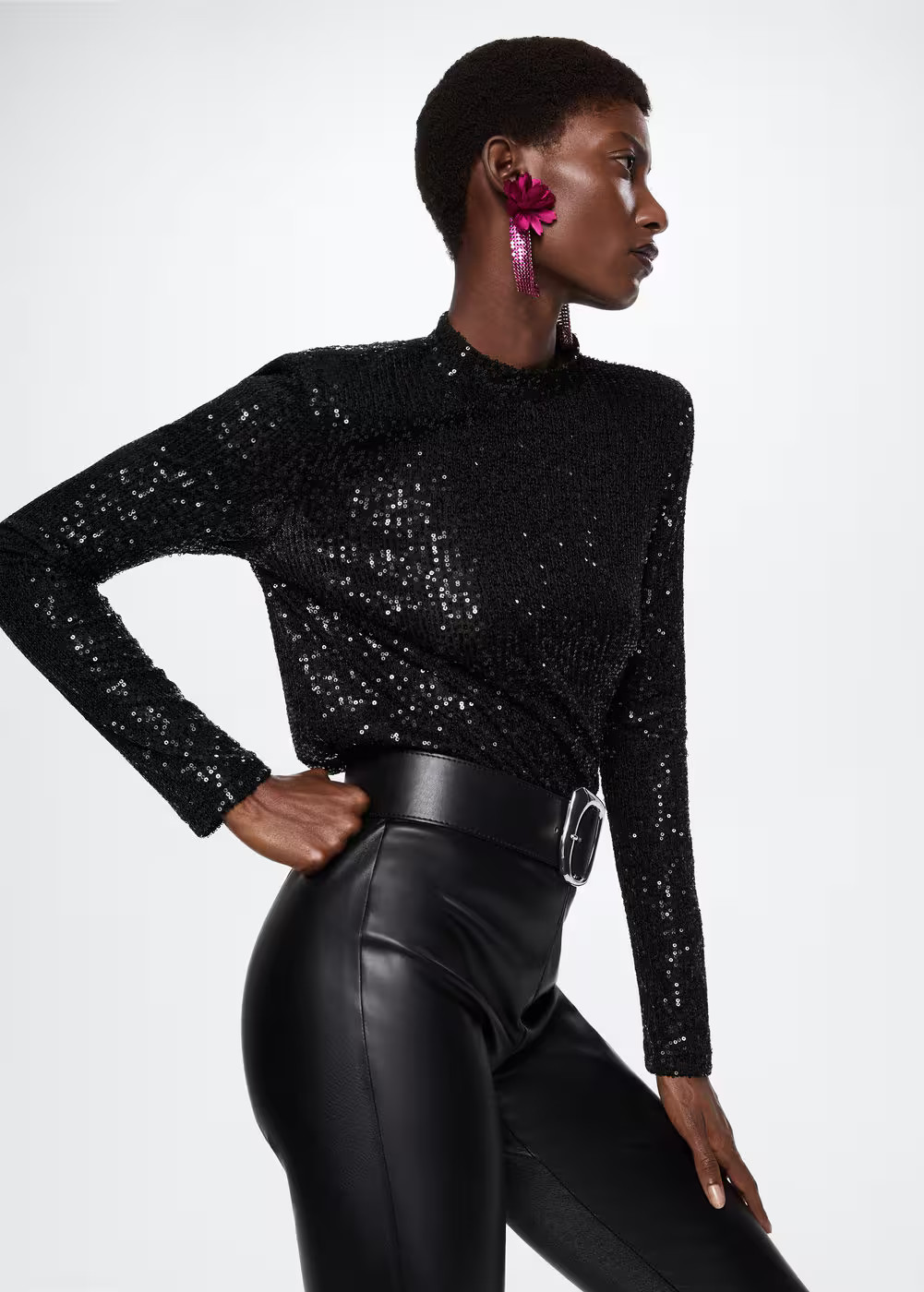 Sequin t-shirt turtleneck -  Women | Mango USA | MANGO (US)