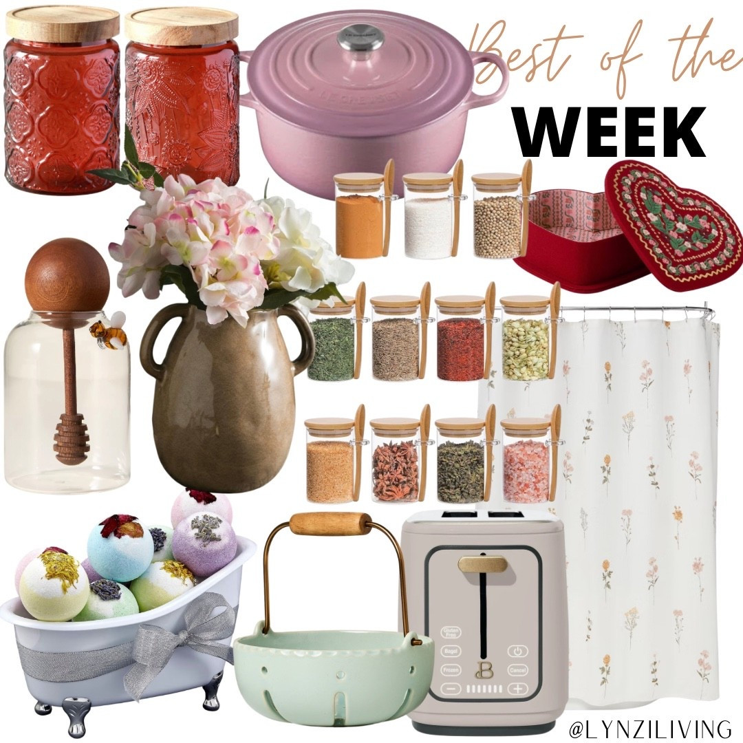 Best of the Week - the most clicked items of last week 

Spring home decor 2026, spring decor 2026, food canisters, red jars, glass food storage, honey jar, honey pot, glass honey pot, floral bath bombs, berry bowl, berry basket, rustic vase, terracotta vase, pink Dutch oven, purple Dutch oven, spice storage, glass spice jars, beige toaster, Valentine’s Day box, heart trinket box, botanical shower curtain, floral shower curtain

#LTKHome #LTKSeasonal