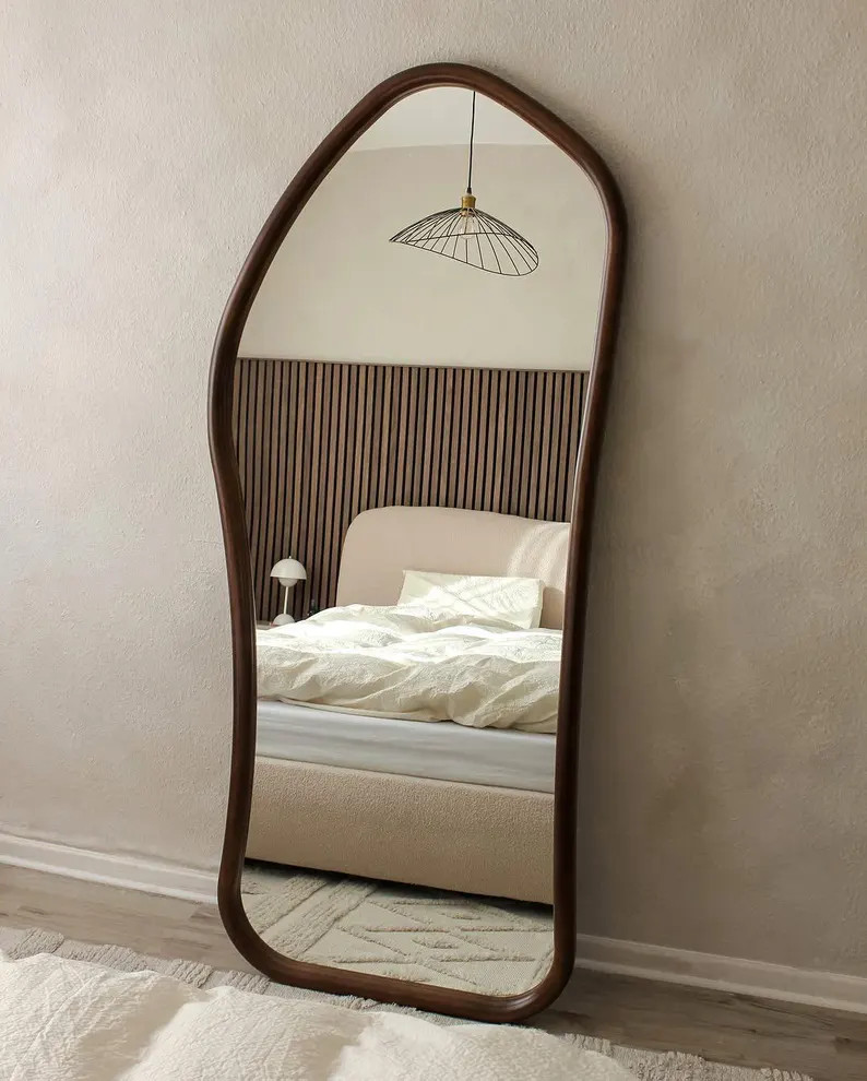 Real Wood Frame Mirror - Handcrafted Curved Wooden Frame Wall Mirror | Unique Organic Fluid Shape... | Etsy (US)