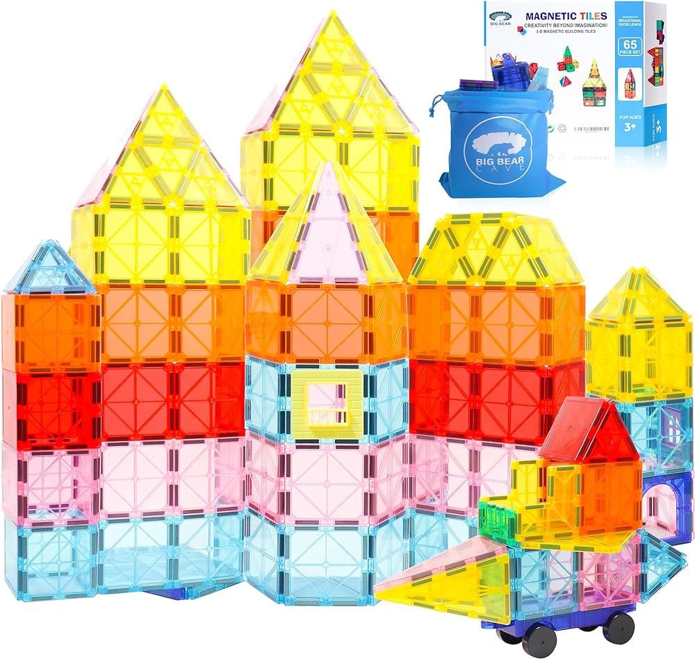 Big Bear Cave 65pcs Magnetic Tiles Building Toys for Kids- 3D Clear Magnetic Blocks STEM Educatio... | Amazon (US)