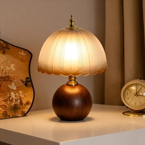 11.8" Decorative Wooden Table Lamp with Frosted Glass Shade, Dimmable Bedside Nightstand Lamp wit... | Amazon (US)