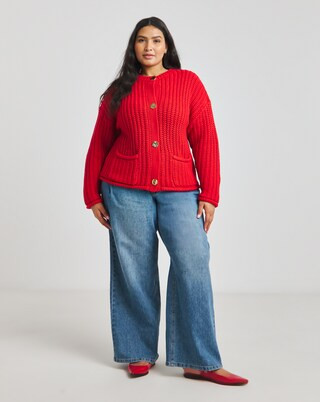 Red Chunky Knitted Boxy Cardigan | Simply Be (UK)