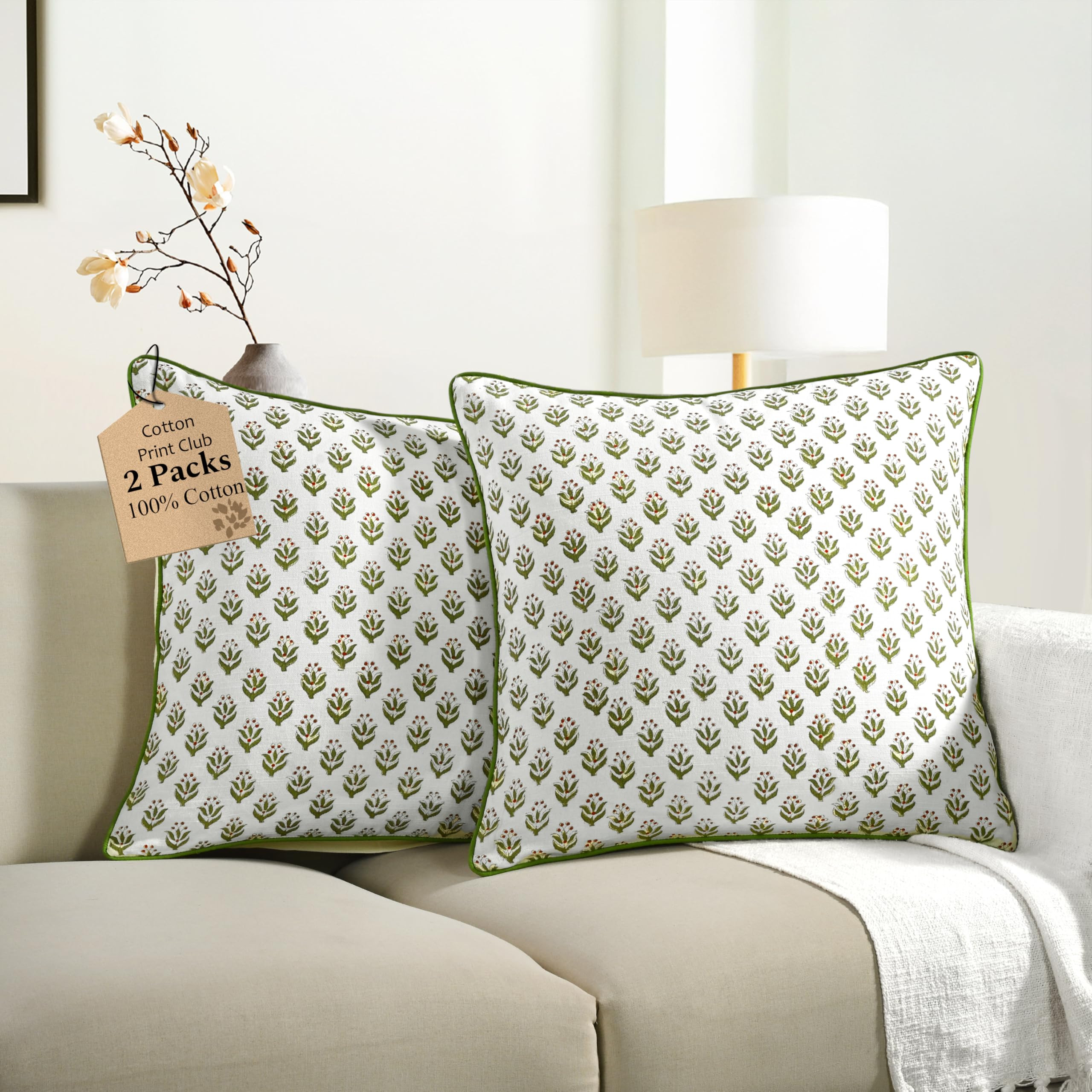 CPC Throw Piping Pillow Covers for Couch, 18x18 Inch Pillows for Living Room, 100% Cotton Boho Cu... | Amazon (US)