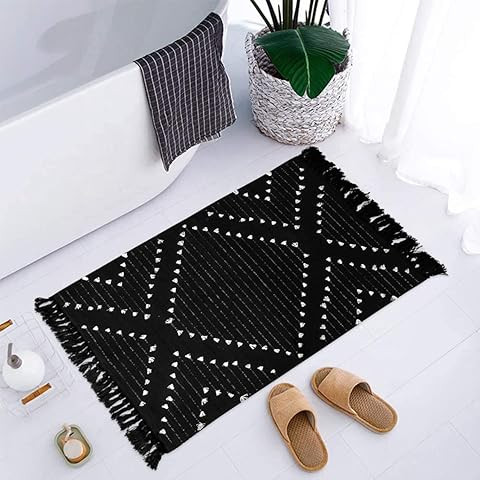 Wonnitar Moroccan 3x5 Rug, Black Washable Small Rug for Bedroom, Non-Slip Geometric Tribal Entry ... | Amazon (US)