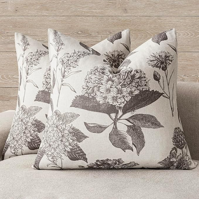 Foindtower Set of 2 Linen Floral Vintage Throw Pillow Covers Neutral Accent Decorative Cushion Co... | Amazon (US)