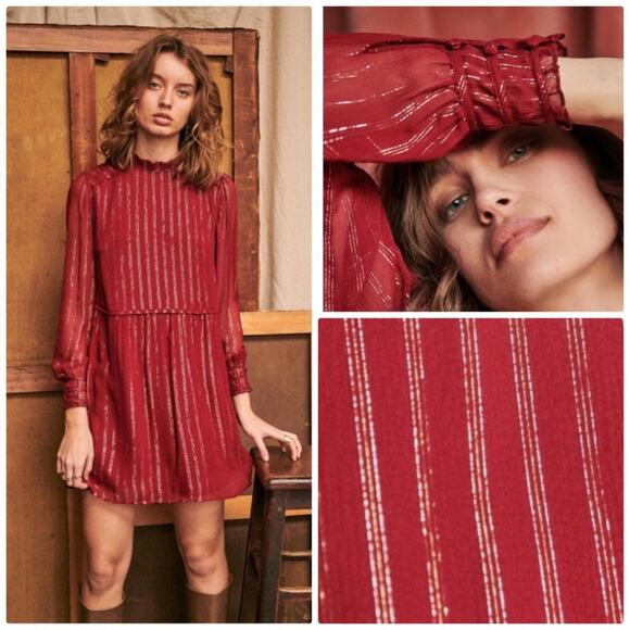 Sezane Robe Odile Silk Metallic Stripe Burgundy Dress French 34 US  2 | Poshmark