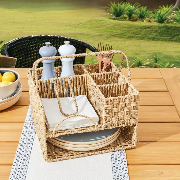 Better Homes & Gardens Resin Rattan All-in-one Serving Caddy, Beige | Walmart (US)
