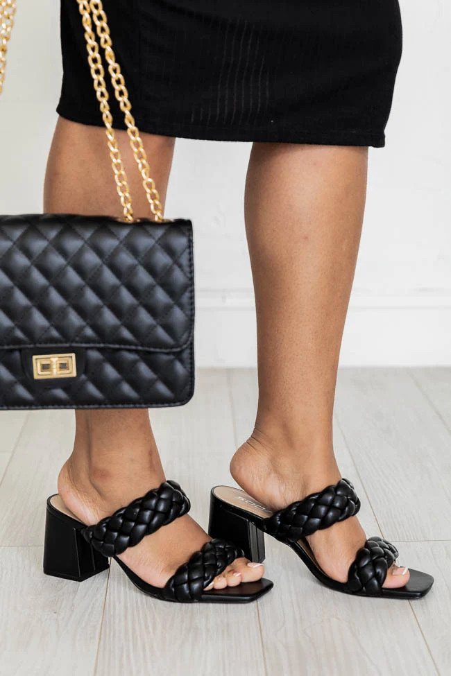 Andi Black Braided Double Strap Block Heels FINAL SALE | Pink Lily