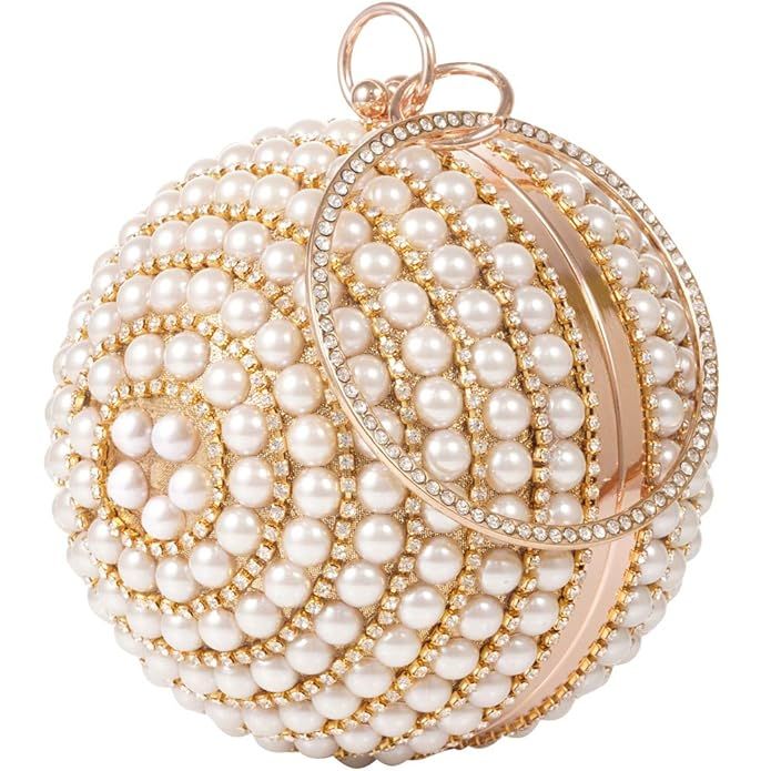 Womans Round Ball Clutch Handbag Dazzling Full Rhinestone Tassles Ring Handle Purse Evening Bag | Amazon (US)