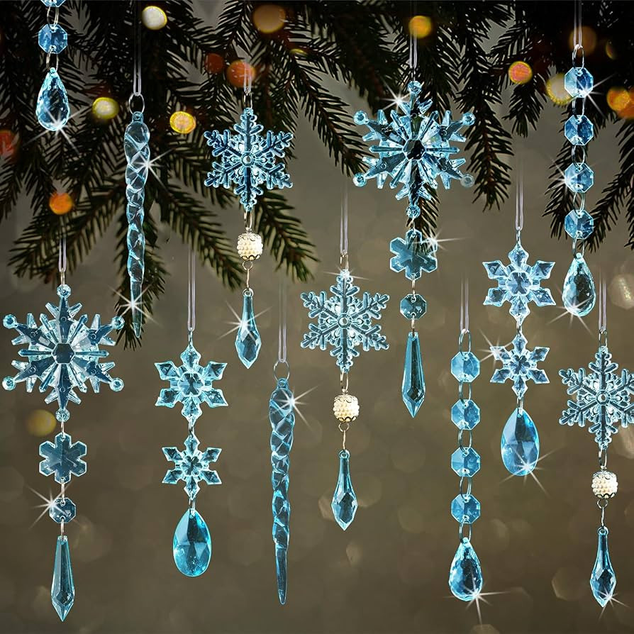 18pcs Crystal Christmas Ornaments for Christmas Tree Decorations- Light Blue Hanging Acrylic Snow... | Amazon (US)