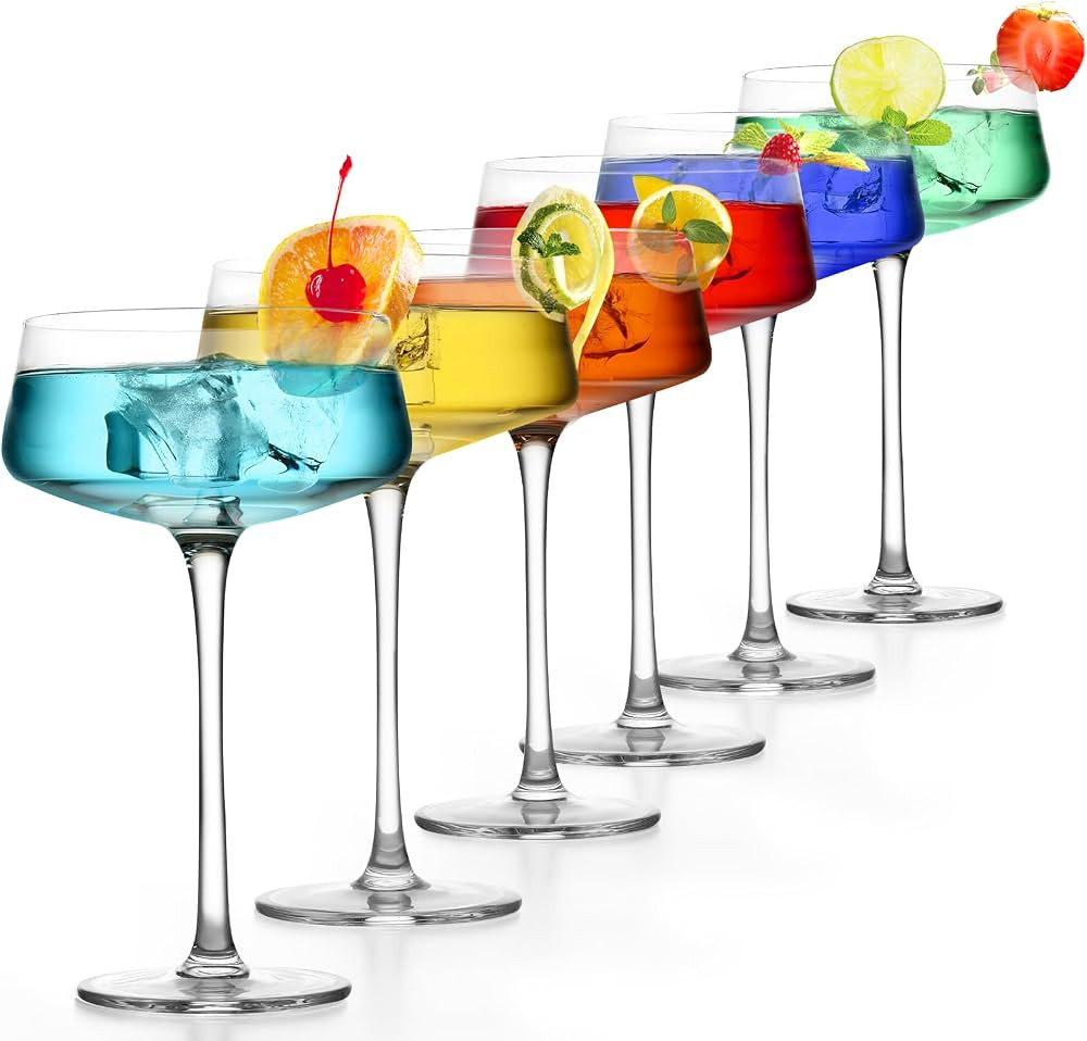 Coupe Glasses Set of 6, Vintage Martini Glasses Set of 6, 8.8 Oz Coupe Cocktail Glasses, Cute Coc... | Amazon (US)