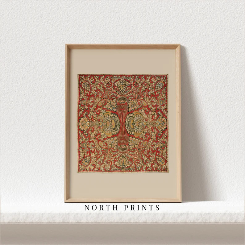 Vintage Textile Wall Art Print  Quilted Leaf Pattern Wall | Etsy | Etsy (US)