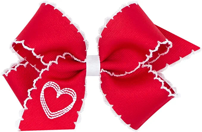 Wee Ones Girls Valentines Moonstitch Bow with Embroidered Heart on a WeeStay No-Slip Hair Clip | Amazon (US)