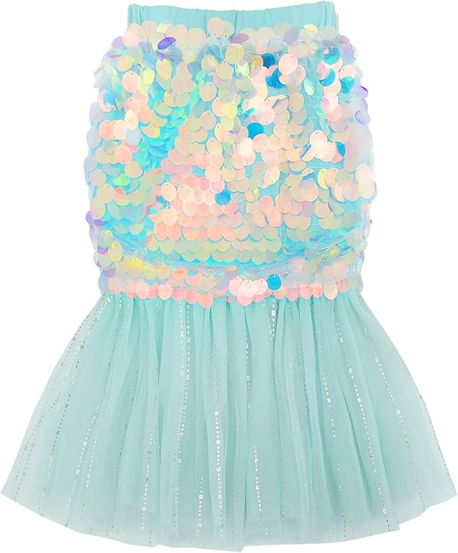 JerrisApparel Girls Mermaid Tail Skirt Sequins Princess Costume Halloween Cosplay Party Dress | Amazon (US)