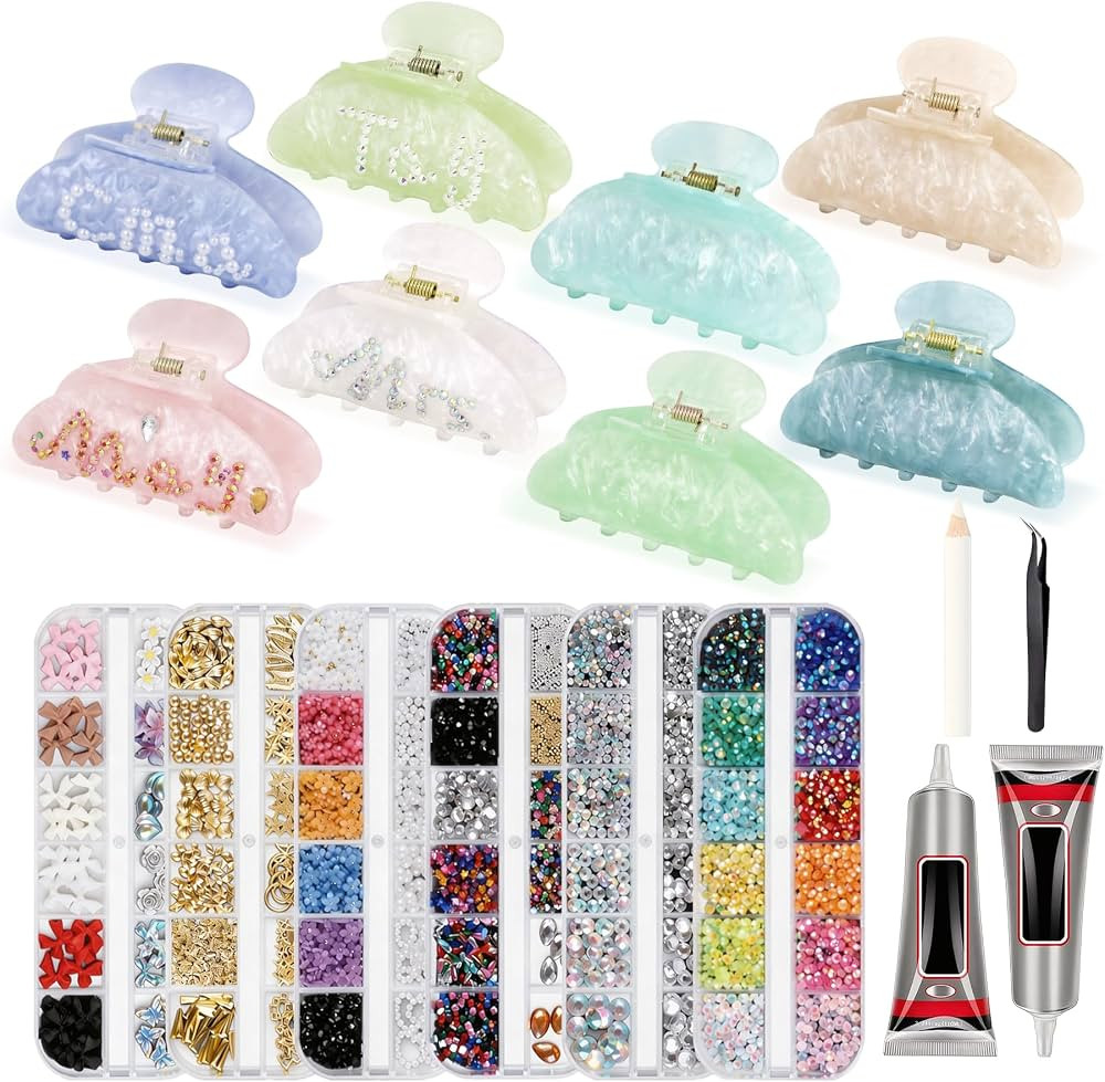 8 Sets DIY Hair Claw Clips Kit, Claw Clip Decorating Kit for Craft Night | Amazon (US)