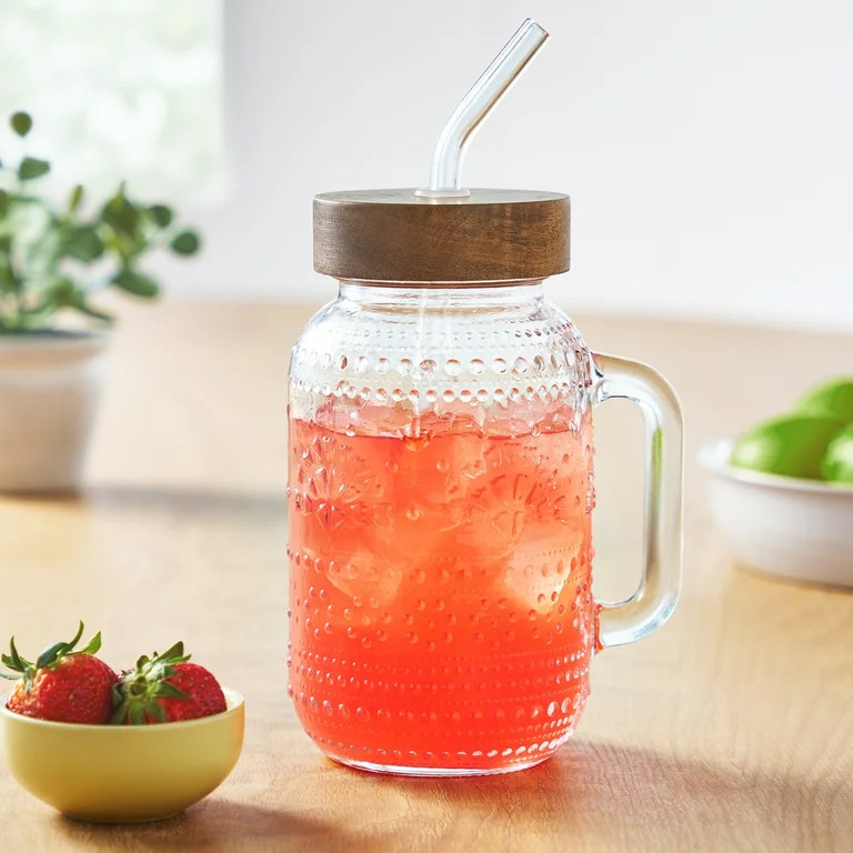 The Pioneer Woman Glass Channing 32-Ounce Tumbler with Wood Lid , Clear | Walmart (US)