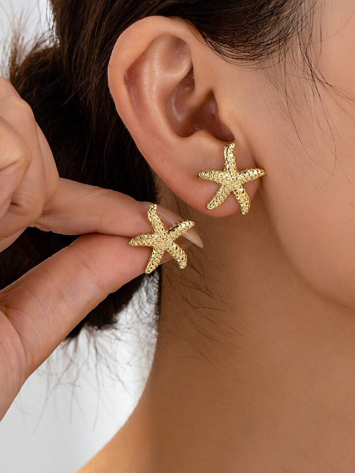 1 Pair Geometric Pearl & Starfish Stud Earrings | SHEIN