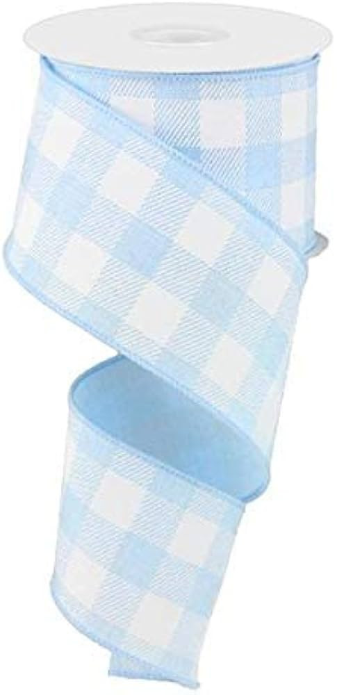 Plaid Check Wired Edge Ribbon - 10 Yards (Pale Blue, White, 2.5") | Amazon (US)