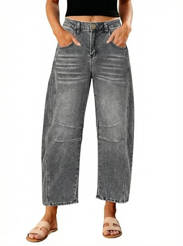 GRAPENT Womens Barrel Jeans Denim Jeans for Women Denim Pants Foxy Gray | Amazon (US)
