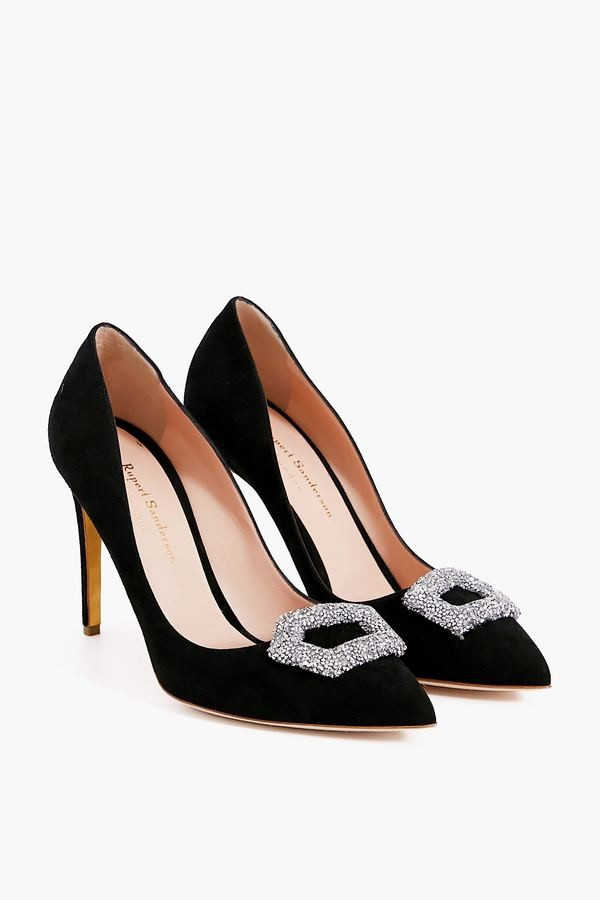 Black Suede New Malory Crystal Heels | Tuckernuck (US)