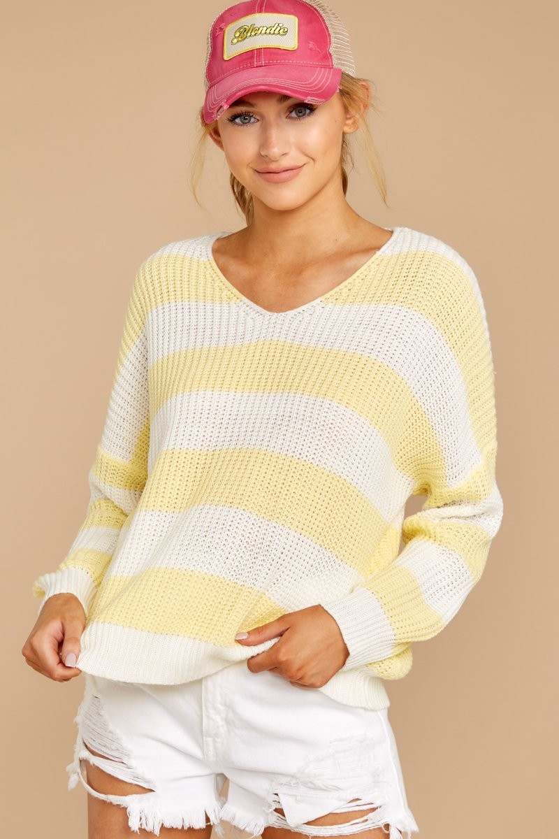 Divided Attention Sunlight Yellow Stripe Sweater | Red Dress 