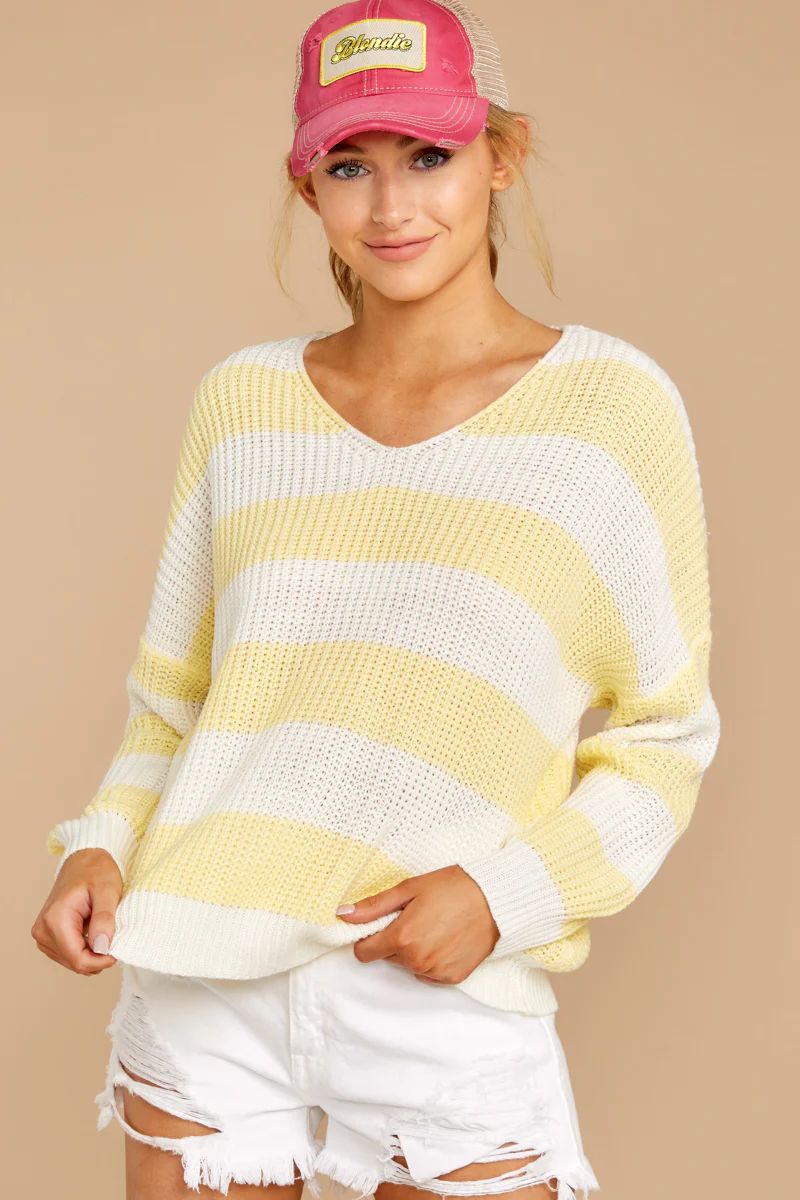 Divided Attention Sunlight Yellow Stripe Sweater | Red Dress 