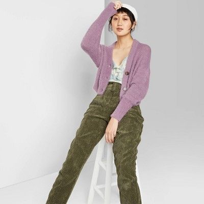 Women's Long Sleeve Fuzzy Cropped Button-Front Cardigan - Wild Fable™ Purple | Target