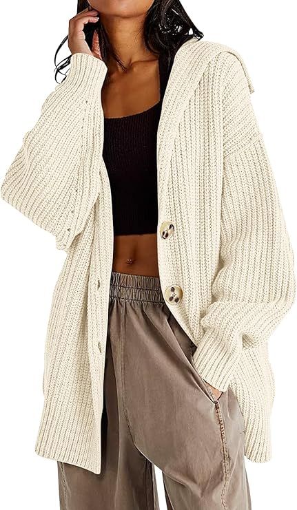 Danedvi Womens Button Down Cardigan Sweaters Oversized Lapel Chunky Warm Ribbed Knit Long Sleeve ... | Amazon (US)