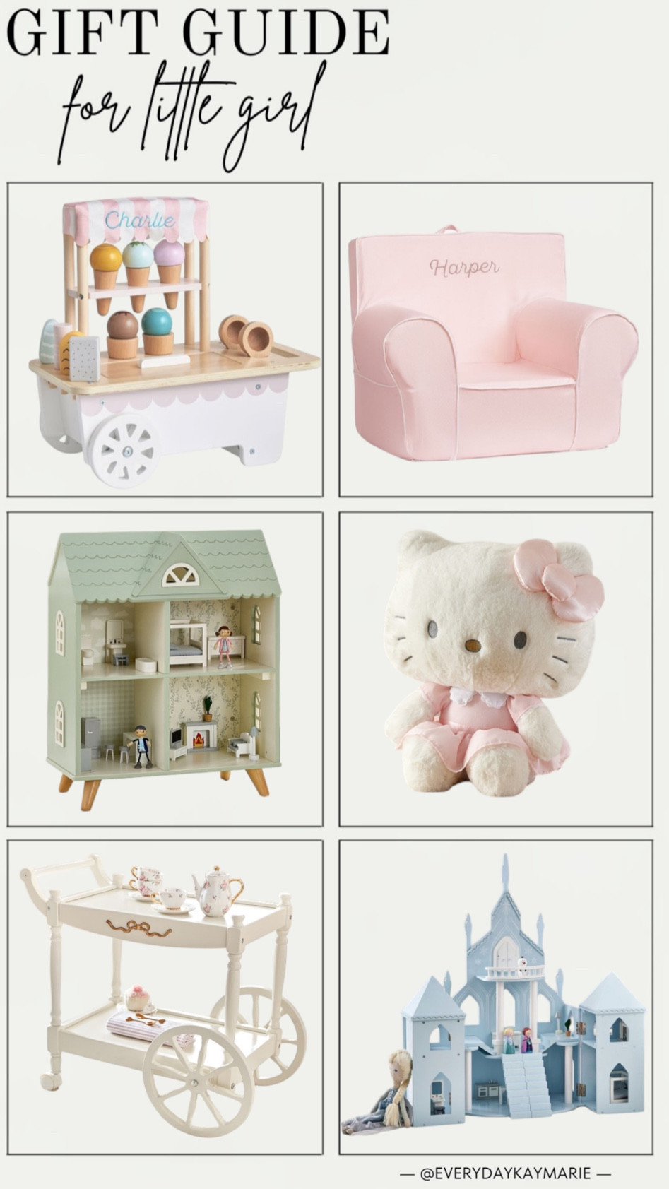 Gift guide for a little girl🎄 

Playroom, personalized chair, hello kitty, tea push cart, play castle, doll house, gift ideas, holiday finds, Amazon finds 

#LTKGiftGuide #LTKHoliday #LTKKids