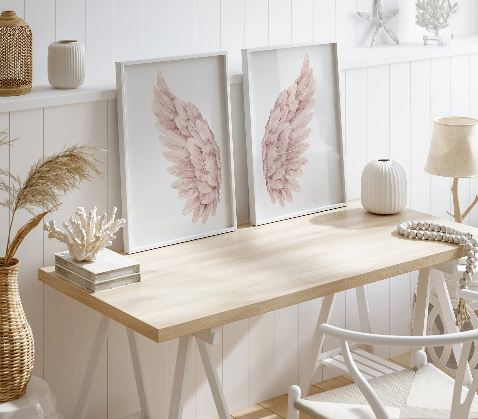 Watercolor Angel Wings, Modern Minimalist Wall Decor, Extra Large Fine Art Poster for Baby Girl N... | Etsy (US)